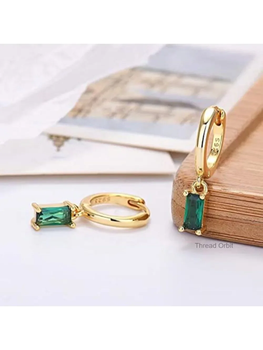 Huggie Hoop Earrings with Drop, 14K Gold Hypoallergenic Earrings for Sensitive